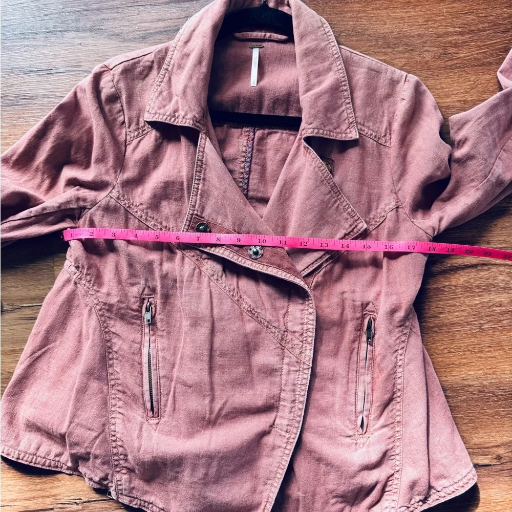 Free People Washed Pink Asymmetrical Moto Linen Utility Jacket Size Small
